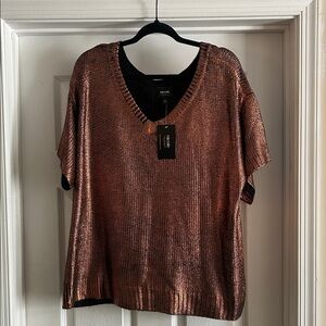 Nicole Metallic Bronze V-Neck Knit Top
